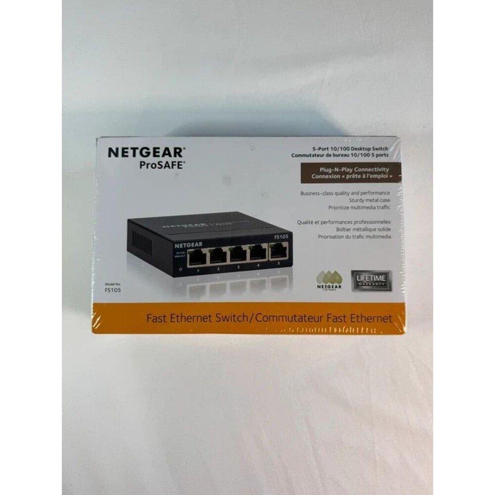 Netgear ProSafe FS105 5‑Port 10/100 Mbps Fast Ethernet Desktop Switch New Sealed